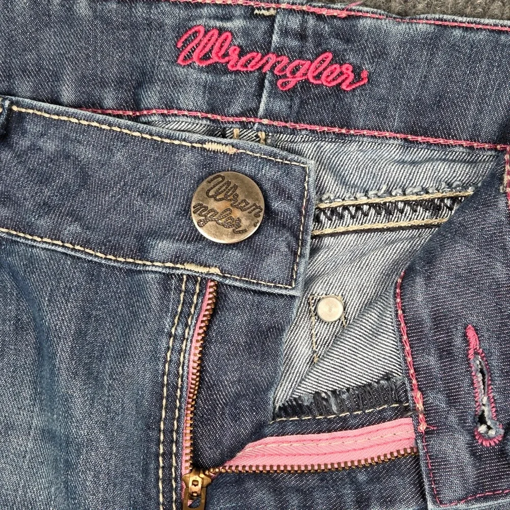 Wrangler Womens Bootcut Jeans Medium Wash Pink Stitching 09MWZBF Size 11/12 x 32